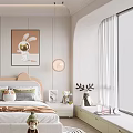 Modern Kids Bedroom With Bunny Decor Bed Circular Rug And Green Chair