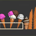 Colorful Ice Cream Cones With Various Flavored Scoops And Empty Cones On