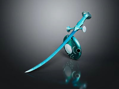 Blue Decorative Sword With Ornate Hilt Circular Accents Shiny Blade On Dark Background 3d model