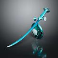 Blue Decorative Sword With Ornate Hilt Circular Accents Shiny Blade On Dark Background