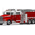 Red and White Fire Truck in Industrial Warehouse with Large Ladder and Metal Structure