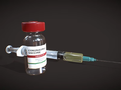 Medical Device Coronavirus Vaccine Glass Vial And Syringe With Red Cap 3d model