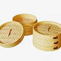 Bamboo Steamer Set For Kitchen With Woven Texture And Stackable Design 3d model