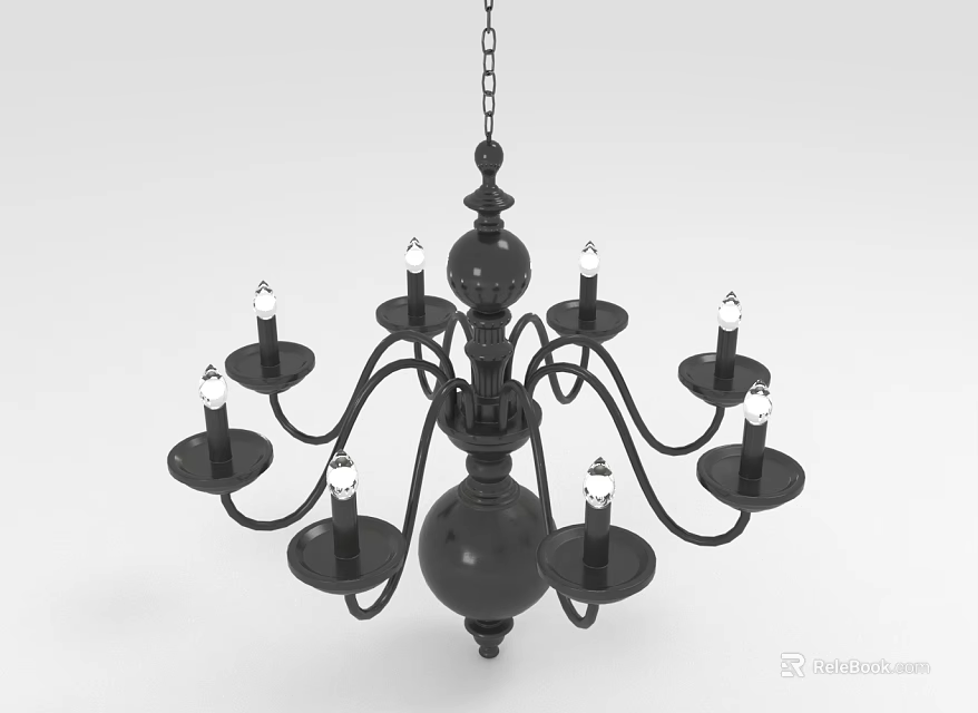 Black Multi-Arm Candle Style Chandelier with Hanging Chain and Vintage Design 3d model 