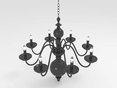 Black Multi-Arm Candle Style Chandelier with Hanging Chain and Vintage Design 3d model