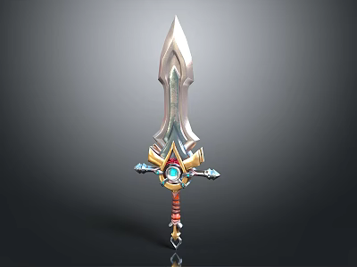 Ornate Fantasy Sword With Sharp Blade Blue Gemstone And Red Hilt Wrap 3d model