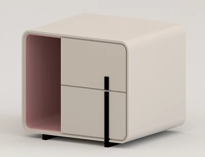 Modern White Bedside Table With Two Drawers And Pink Open Storage 3d model