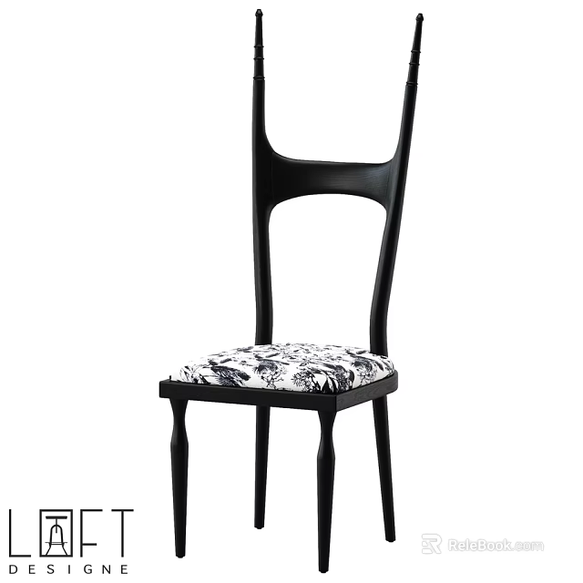 Modern Single Chair With Black Frame Unique Backrest And Patterned Seat Cushion 3d model 