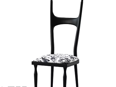 Modern Single Chair With Black Frame Unique Backrest And Patterned Seat Cushion 3d model