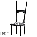 Modern Single Chair With Black Frame Unique Backrest And Patterned Seat Cushion