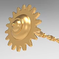 Golden Ornament Decor Set Featuring Gear Shaped Head Long Decorative Rod And Intricate Patterns
