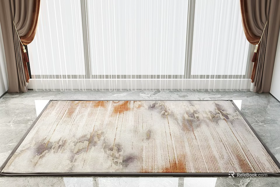 Elegant Square Carpet With Abstract Pattern And Soft Beige Brown Purple Tones Design 3d model