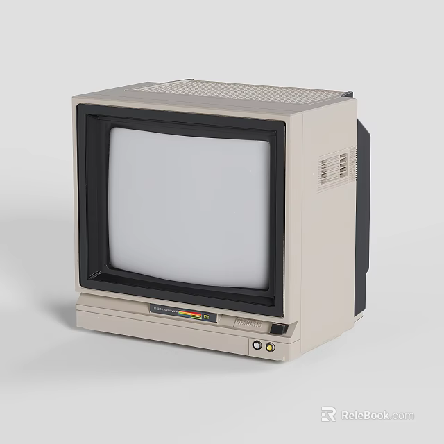 Vintage Retro CRT Television With Beige Casing Control Panel And Screen 3d model 