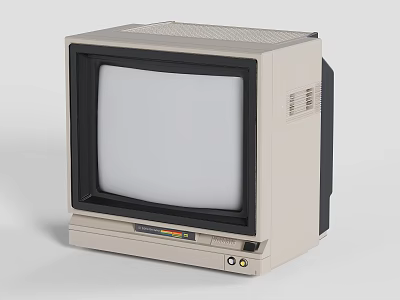 Vintage Retro CRT Television With Beige Casing Control Panel And Screen 3d model