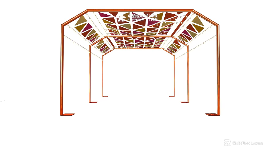 Polygonal Event Entrance With Colorful Triangular Geometric Patterns And Metal Frame 3d model 