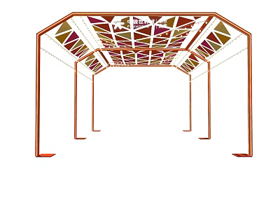 Polygonal Event Entrance With Colorful Triangular Geometric Patterns And Metal Frame 3d model