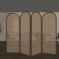 Silent Rattan Partition Antique Foldable Screen 3d model