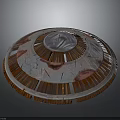 Round Decorative Wooden Plate With Metal Center And Patterned Design For Home Decor