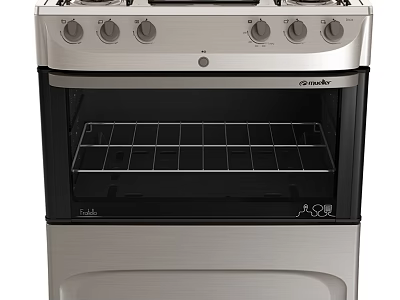Stainless Steel Freestanding Kitchen Cooker With Oven And Control Knobs 3d model