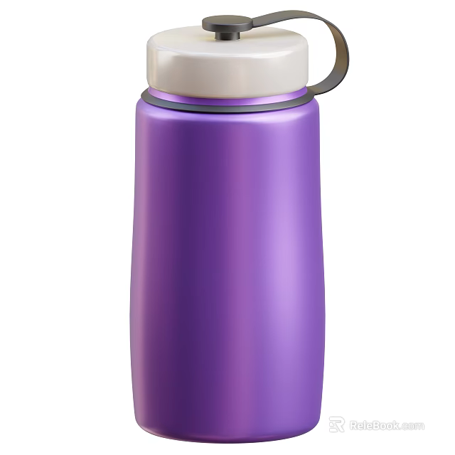 Purple Stainless Steel Water Bottle With White Lid And Handle For Daily Use 3d model 