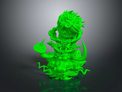 Green Fantasy Creature 3D Model With Intricate Tentacles And Curled Details 3d model