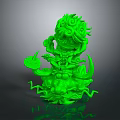 Green Fantasy Creature 3D Model With Intricate Tentacles And Curled Details