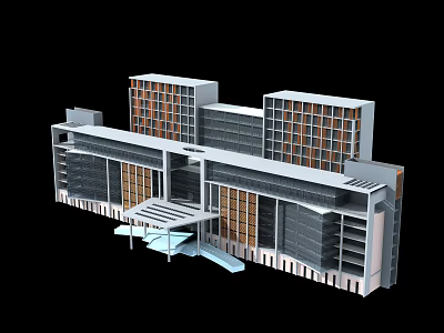 Modern Office Building Design With Multiple Connected Blocks Glass Windows And Entrance Canopy 3d model