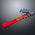 Vintage Axe Weapon With Metal Head And Red Brown Wooden Handle On Smooth Surface