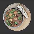 Seafood Tomato Stew With Shrimp Scallops And Basil Leaves Served With Crusty Bread