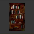 Wooden Bookshelf With Multiple Shelves Filled With Various Books In Home Library