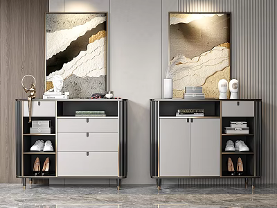Light Luxury Shoe Cabinet Rock Board Shoe Cabinet Shoe Rack High Cabinet Entrance Cabinet 3d model