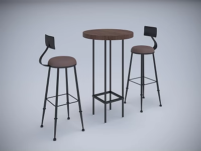 Round Wooden Bar Table With Two Metal Frame Bar Stools And Upholstered Seats 3d model