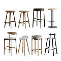 Various Modern Bar Stools With Wooden Metal Frames And Different Backrest Designs 3d model