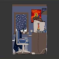 Home Office Furniture Desk Chair With Computer Lamp Poster And Shelf