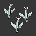 Three White Airplane Models With Red Accents On Dark Reflective Background 3d model