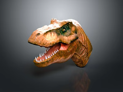 Realistic Tyrannosaurus Rex Dinosaur Head Sculpture With Open Mouth Sharp Teeth And Textured Skin 3d model