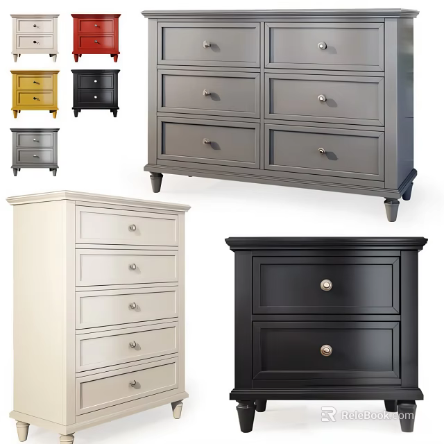 Stylish Dressers With Multiple Drawers In Various Colors And Styles For Home Decor 3d model 