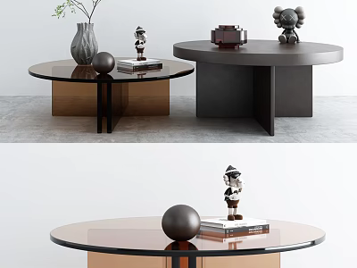Modern Round Coffee Table With Brown Black Base And Decorative Vase Sculpture Books 3d model