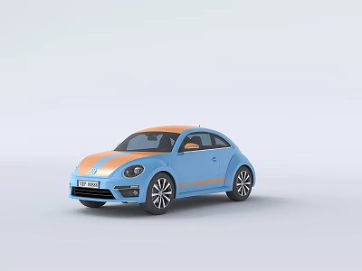 Stylish Volkswagen Beetle Car With Blue And Orange Two Tone Exterior Design 3d model