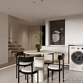 Soft Neutral Toned Modern Dining And Living Space With Round Marble Table And Elegant Chairs