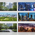 Bird's Eye View Planning Of Urban Cityscape With Green Parks And Modern Skyscrapers