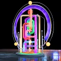 Abstract Colorful Neon Pipe Installation With Circular Frame And Spherical Decorations 3d model