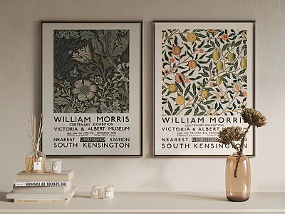 William Morris Decorative Prints With Floral Patterns And Home Decor On Wall 3d model