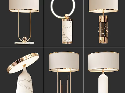 Modern Table Lamps With White Lampshades Gold Metal Bases And Marble Accents 3d model