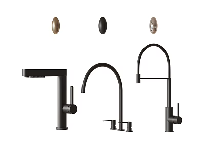 Contemporary Black Faucets With Three Different Curved Spout And Handle Designs 3d model
