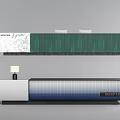 Modern Reception Desk Featuring Green Blue Gradient Panel And White Countertop 3d model