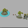 Miniature Island Landscape Model With Green Trees Yellow Rocks Small Boat And Blue Water