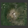 3D Terrain Model Featuring Central Volcano With Green Vegetation And Mountains