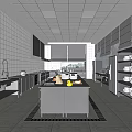 Commercial Restaurant Kitchen Interior With Stainless Steel Workstation Cabinets Refrigerator Tiled Walls And Lighting
