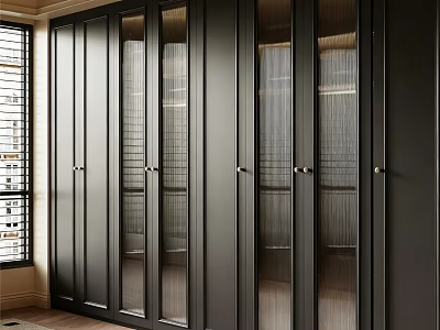 Modern Dark Colored Built in Wardrobe With Glass Doors And Sleek Design 3d model